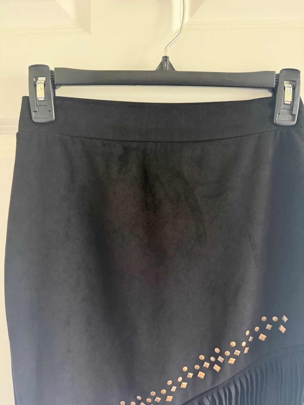 NWT Vocal Black Fringe Faux Suede Pencil Skirt with Stud Detail - Picture 3 of 9